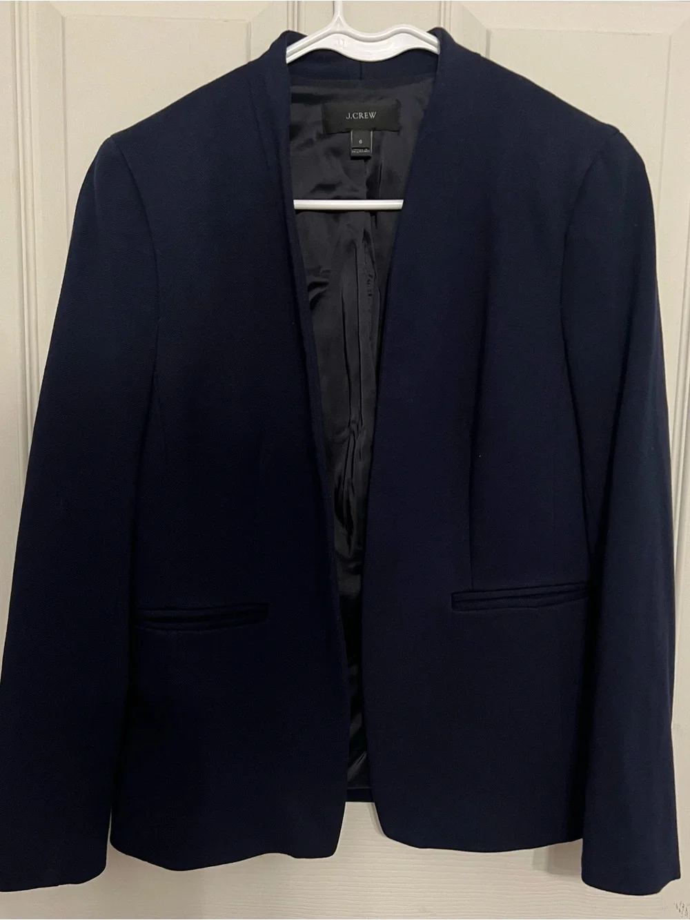 J.Crew Going-Out Blazer Navy Collarless Open Front Size 6